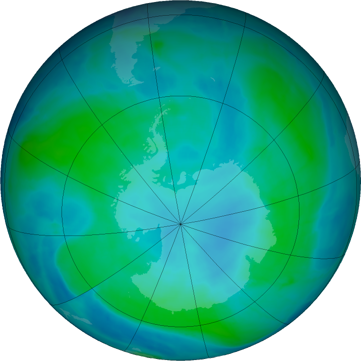 Antarctic ozone map for 30 January 2016